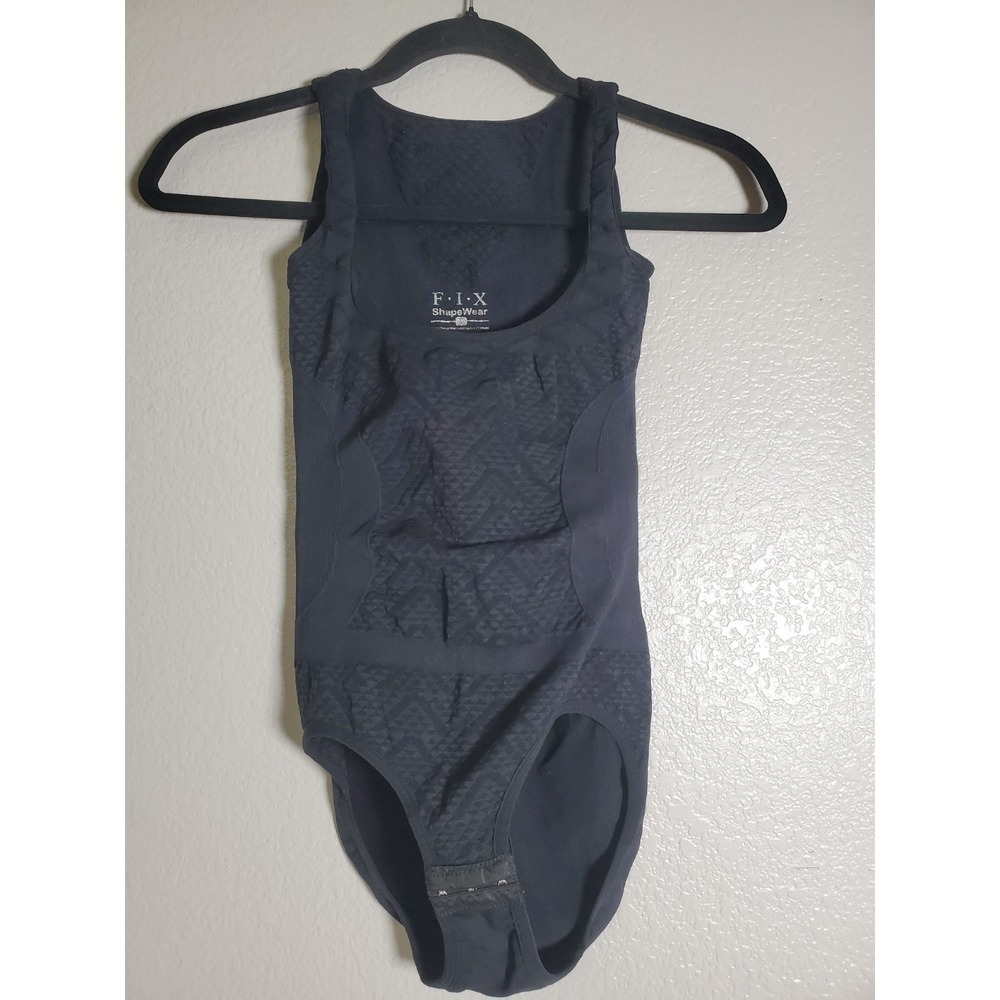 F.I.X Shapewear Bodysuit Black Seamless Tummy Control Compression Shaper Snap...
